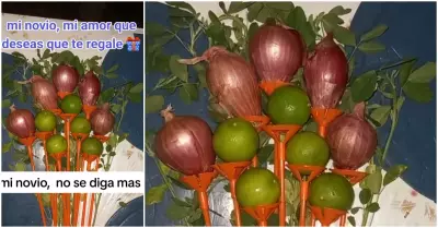 Joven le regala a su novia un ramo de cebollas y limones