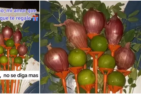 Joven le regala a su novia un ramo de cebollas y limones