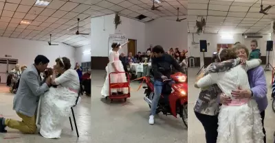 Abuelita entra como una quinceaera y emocionada por su cumpleaos.