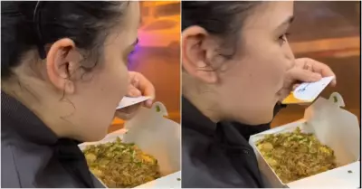 Joven sorprende al comer arroz chaufa con tarjeta de Metropolitano como cubierto