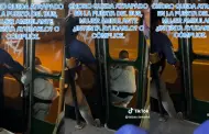 "Podr ser su cmplice?": Ladrn queda atrapado en la puerta de un bus y una mujer intenta ayudarlo
