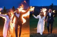 "Empiezan con chispa": Pareja sorprende al ingresar a su boda prendida en fuego