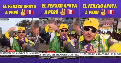 Ferxxo peruano es entrevistado por reportero antes del Per vs. Brasil.