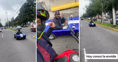 Hombre asombra a todos al manejar singular auto en plena avenida.