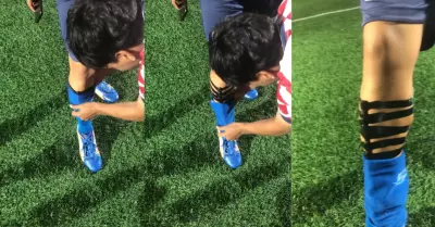 Deportista sorprende con la manera inusual de protegerse la pierna al jugar ftb