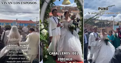 Novios en Puno celebran su boda al ritmo de 'Los Caballeros del Zodiaco'.