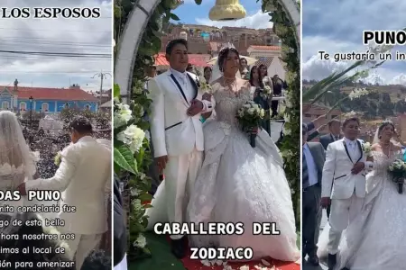 Novios en Puno celebran su boda al ritmo de 'Los Caballeros del Zodiaco'.