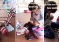 "Qué agusticidad": Niña juega con sus pollitos como si fueran muñecas
