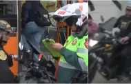 Polica motorizado en escndalo: Invade vereda en pleno operativo y recibe multa de su compaero de trnsito