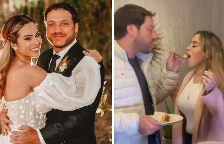 Ethel Pozo y su esposo realizan cbala con torta de matrimonio despus de un ao