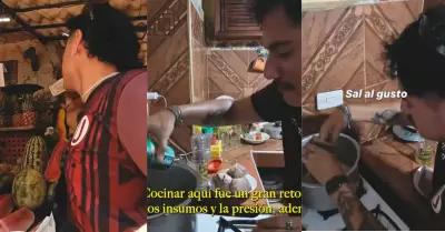 Peruano cocina arroz con pollo en Cuba.
