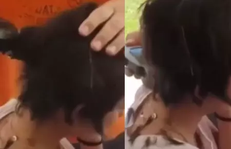 Padre rapa la cabeza de su hija como forma de castigo.