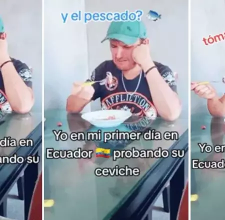 Peruano triste al probar ceviche en Ecuador y encontrar tomate.