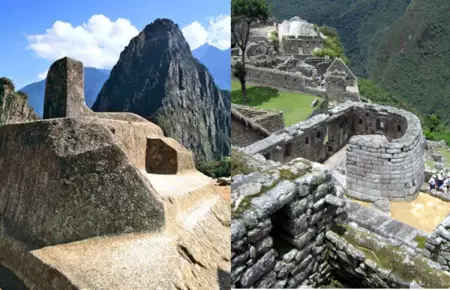 Intihuatana y templo del Sol en Machu Picchu.