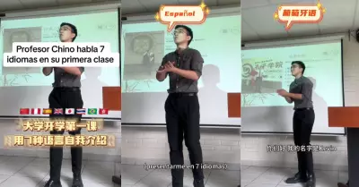 Profesor chino habla 7 idiomas en su primer da de dictado de clases.