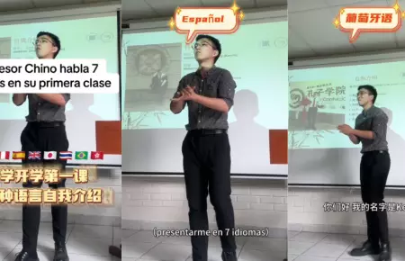 Profesor chino habla 7 idiomas en su primer día de dictado de clases.