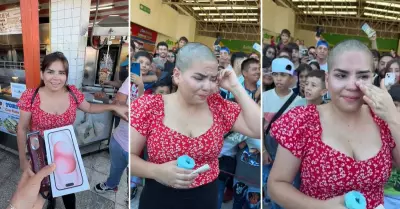 Joven llora por raparse la cabeza y no ganar un iPhone 15.