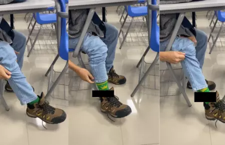 Joven sorprende con sus peculiares medias.