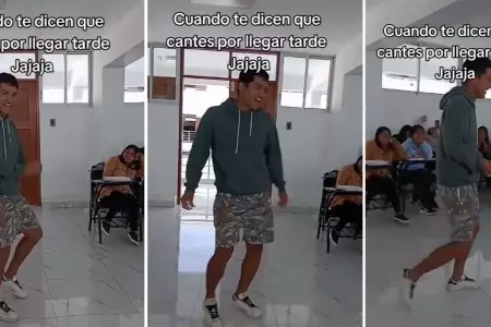 Joven llega tarde y debe cantar para entrar a clase.