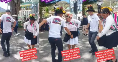 Joven baila huaylash al lado de su mam en Huancavelica.