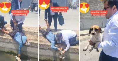 Cuatro hombres salvan a un perrito en Chiclayo.