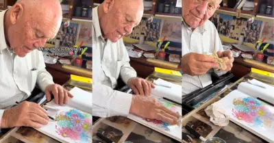 Abuelito sorprende a los cibernautas con su tcnica para pintar.