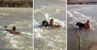 Hombre ruso arriesga su vida para rescatar un perrito.