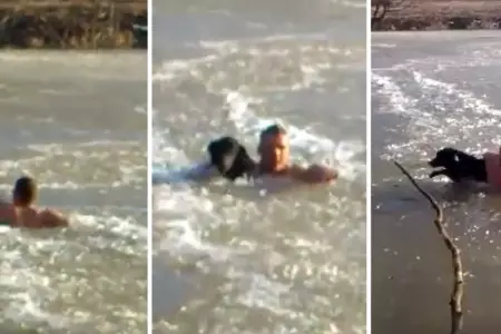 Hombre ruso arriesga su vida para rescatar un perrito.