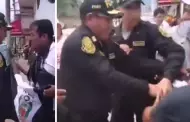 Huancayo: Policas arrebatan bandera nacional de negro y blanco a manifestantes en San Ramn