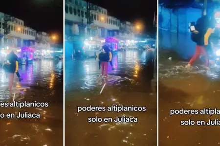 Joven carg a su novia en medio de inundacin en Juliaca.