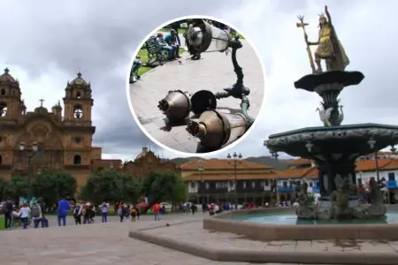 Luminaria de la Plaza de Armas del Cusco cae sobre una mujer.