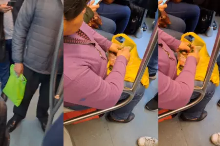 Mujer pela arvejas en tren elctrico: "Cada minuto cuenta"