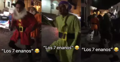 Personas vestidas como los 7 enanitos de Blancanieves sorprenden en Cusco