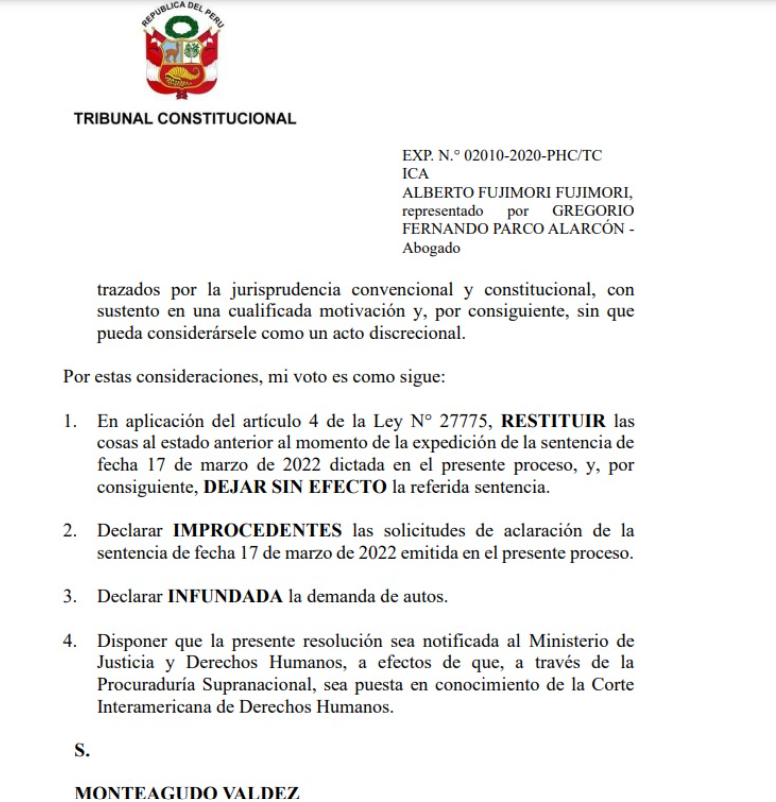 Alberto Fujimori sería excarcelado en un plazo máximo de 48 horas.