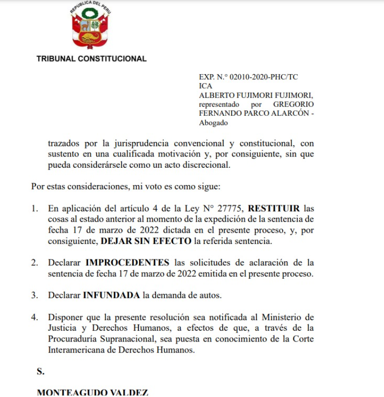 Alberto Fujimori sera excarcelado en un plazo mximo de 48 horas.