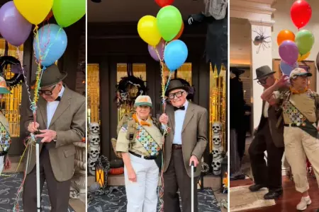 Abuelitos se disfrazaron como Carl Fredricksen y Rusell de 'Up'.