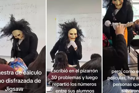 Profesora sorprende a sus estudiantes con disfraz de Billy Jigsaw.