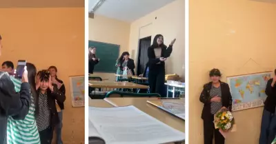 Estudiantes fingen accidente para sorprender a profesora por cumpleaos.