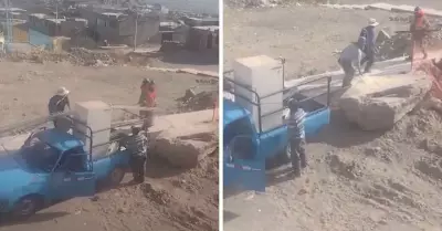 Obreros son captados robando material de proyecto de Arequipa.