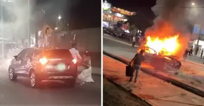 Novia casi muere al incendiarse el carro que la llevaba a su boda.