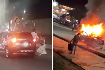 Novia casi muere al incendiarse el carro que la llevaba a su boda.
