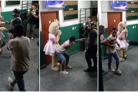 Policía baila con osita en sorpresa, pero detenido irrumpe