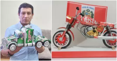 Chimbotano convierte latas de bebidas en autos y motos