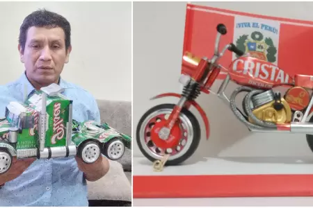 Chimbotano convierte latas de bebidas en autos y motos