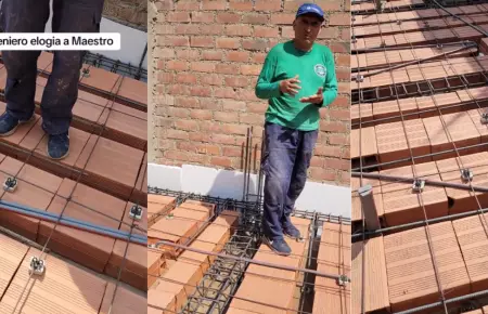 Ingeniero civil felicita a maestro de obras por sus conocimientos.