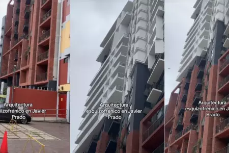 Mujer camina por calle y queda sorprendida al ver un edificio.