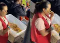 ¡Sorprendente! Vendedora de canchita es captada comiendo los productos antes de entregarlos
