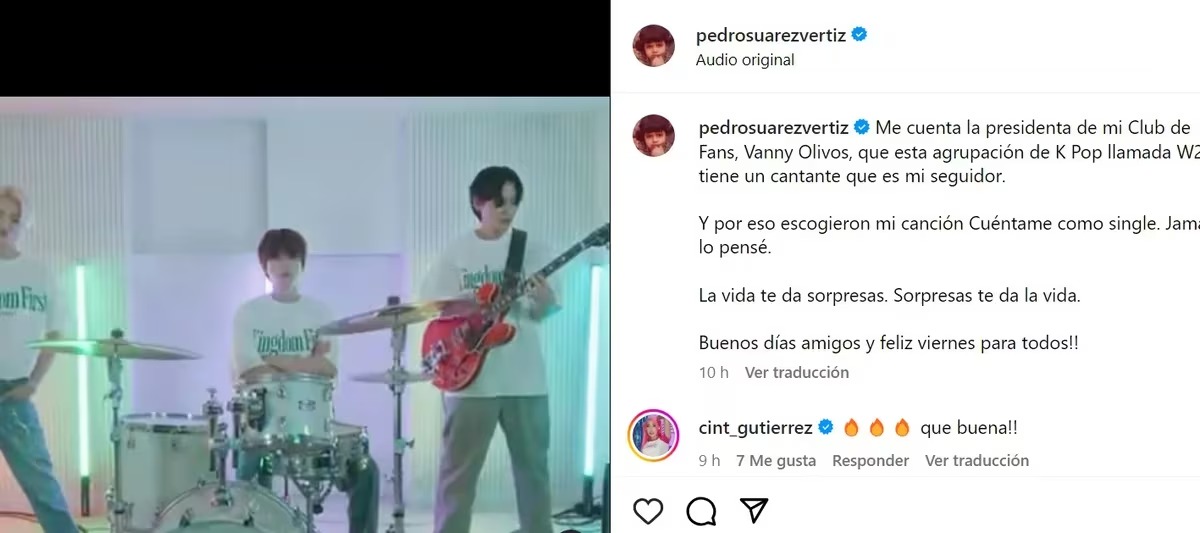 Mensaje de Pedro Surez Vrtiz en Instagram.