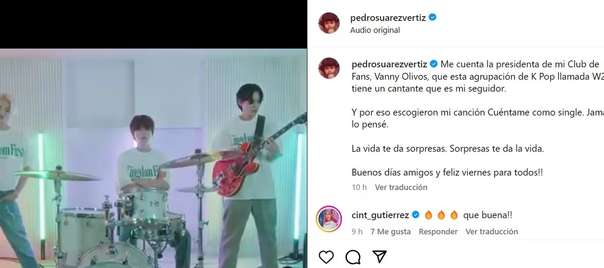 Mensaje de Pedro Suárez Vértiz en Instagram.