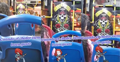 Chofer mostr gigantografa de Guns N' Roses dentro de bus.